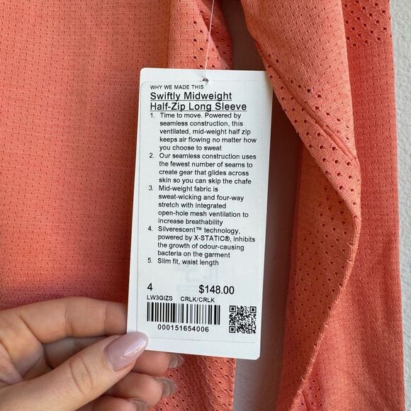 NWT $148 Lululemon Swiftly Midweight Half Zip Long Sleeve Orange Size 4 Small - Picture 2 of 4